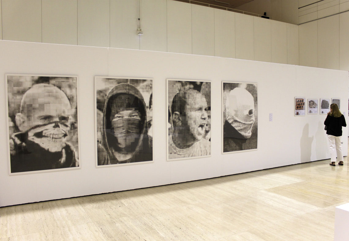 rioters faces - drawing - exhibition - Roberto López